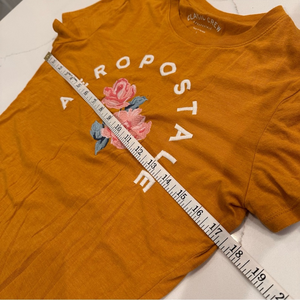 Aeropostale Women’s Classic Crew T-shirt Sz L Logo Graphic Flowers Yellow Pink - Picture 6 of 7